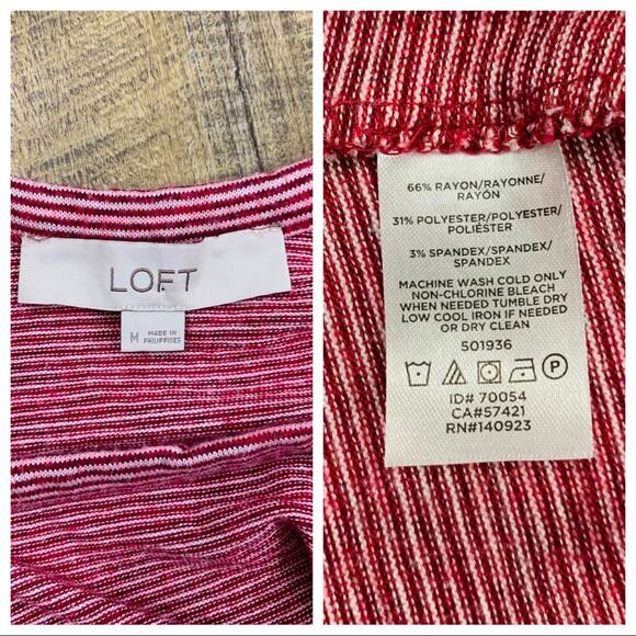 Loft red striped back cutout tank top sleeveless raspberry red - Picture 4 of 5